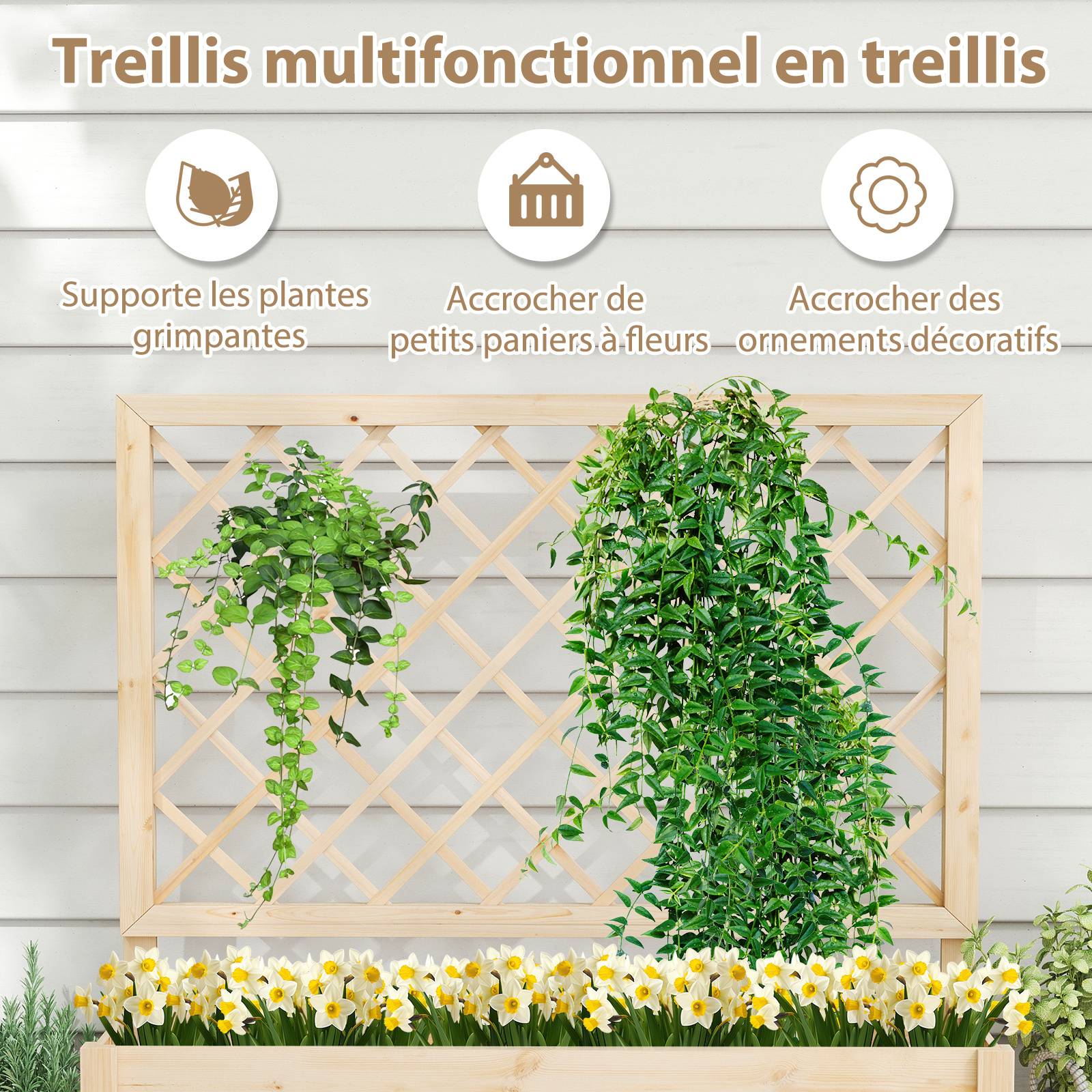 Jardinière Surélevée Avec Treillis Et Toit Suspendu - Bac à Plantes Avec Drainage