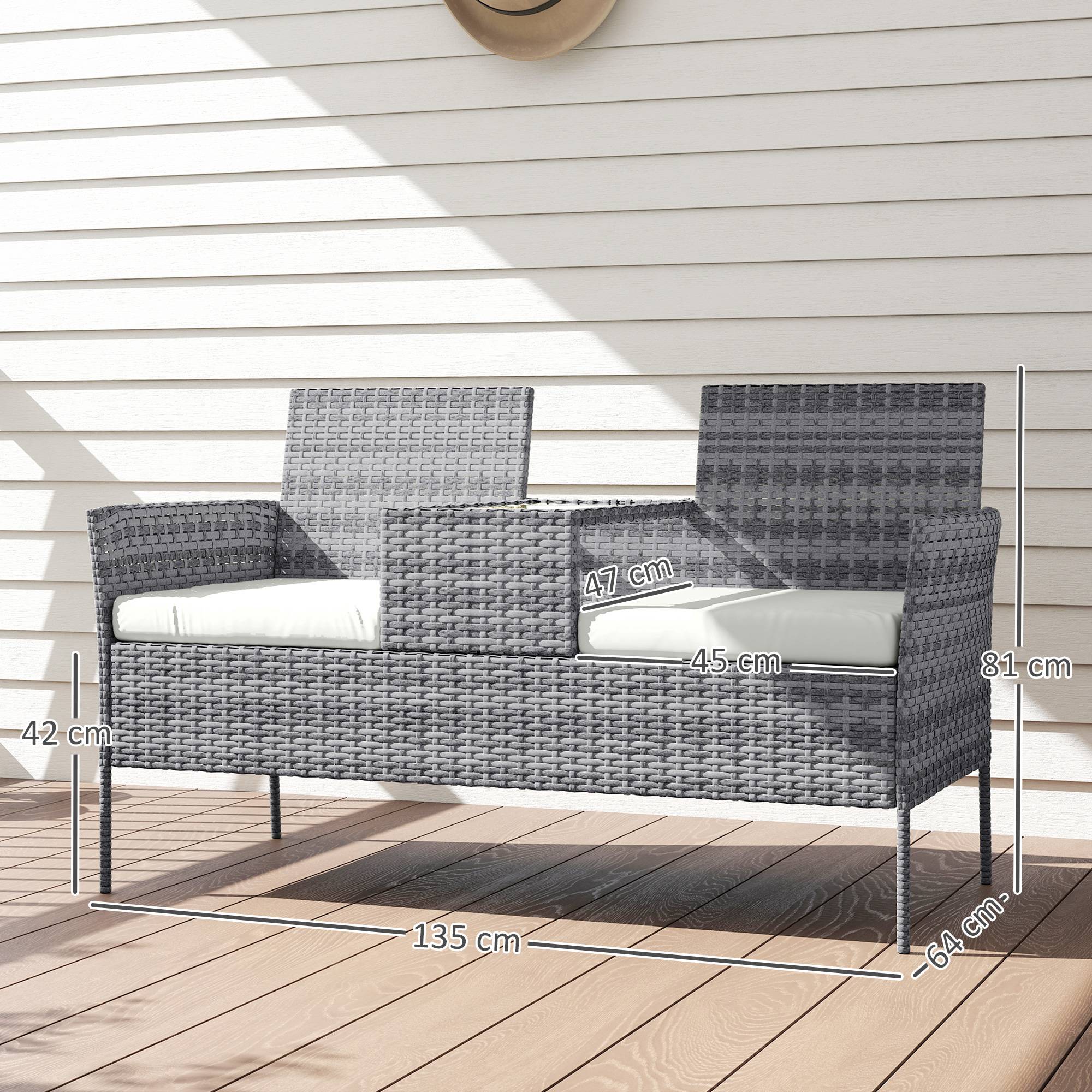 Outsunny - Banc de Jardin en résine tressée 2 Places - avec Table et Coussins - 135 x 64 x 81 cm - pour Balcon et Terrasse - Noir - Outsunny - Image 3
