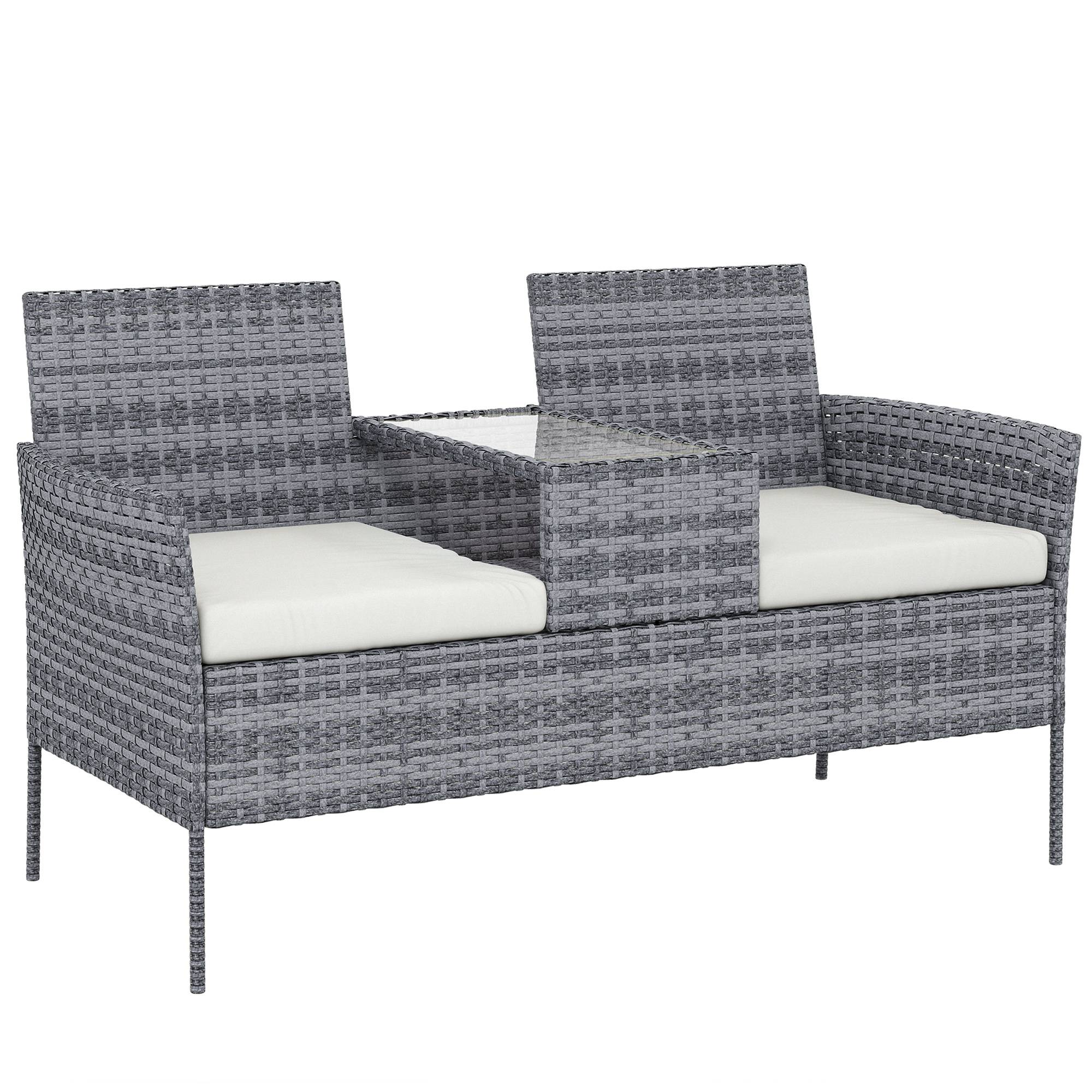 Outsunny - Banc de Jardin en résine tressée 2 Places - avec Table et Coussins - 135 x 64 x 81 cm - pour Balcon et Terrasse - Noir - Outsunny - Image 1