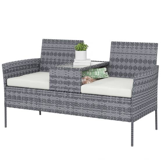Outsunny - Banc de Jardin en résine tressée 2 Places - avec Table et Coussins - 135 x 64 x 81 cm - pour Balcon et Terrasse - Noir - Outsunny - Image 5