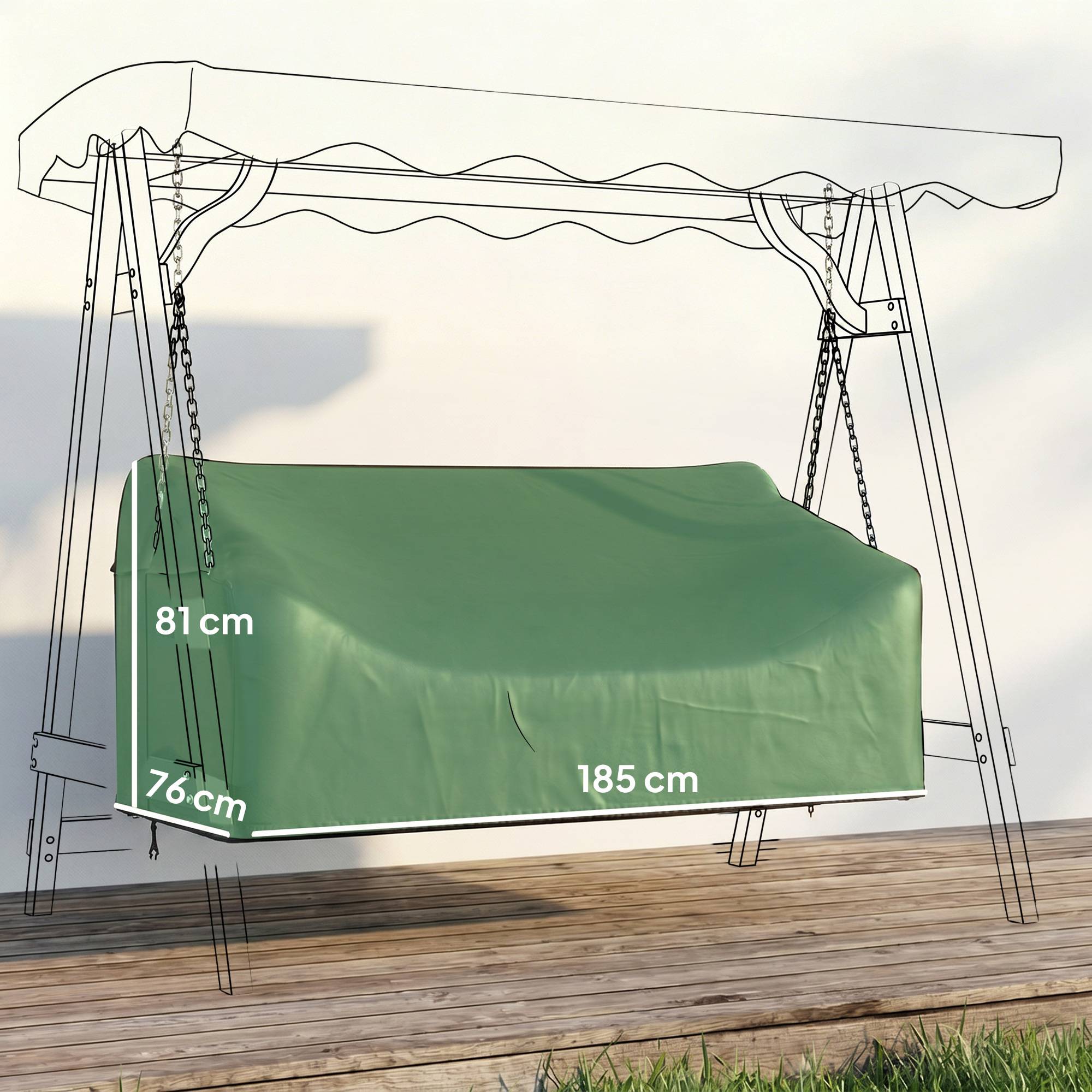 Housse balancelle 3 places Tissu Oxford 420D Extérieur Imperméable anti-UV 185x76x81cm Noir - ComfortXL Outdoor Living - Image 5