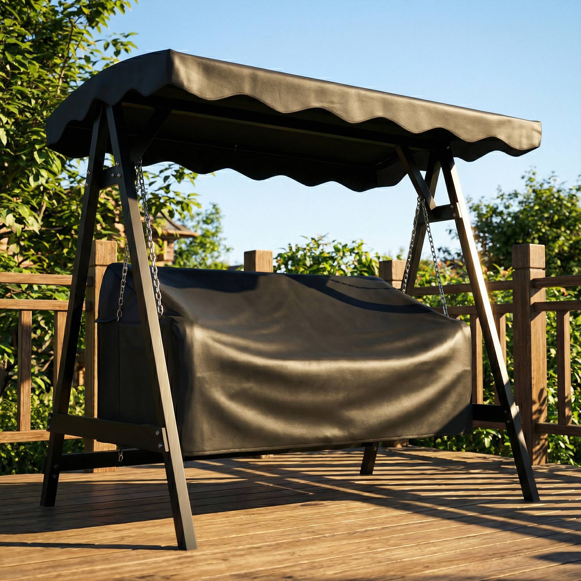 Housse balancelle 3 places Tissu Oxford 420D Extérieur Imperméable anti-UV 185x76x81cm Noir - ComfortXL Outdoor Living - Image 3