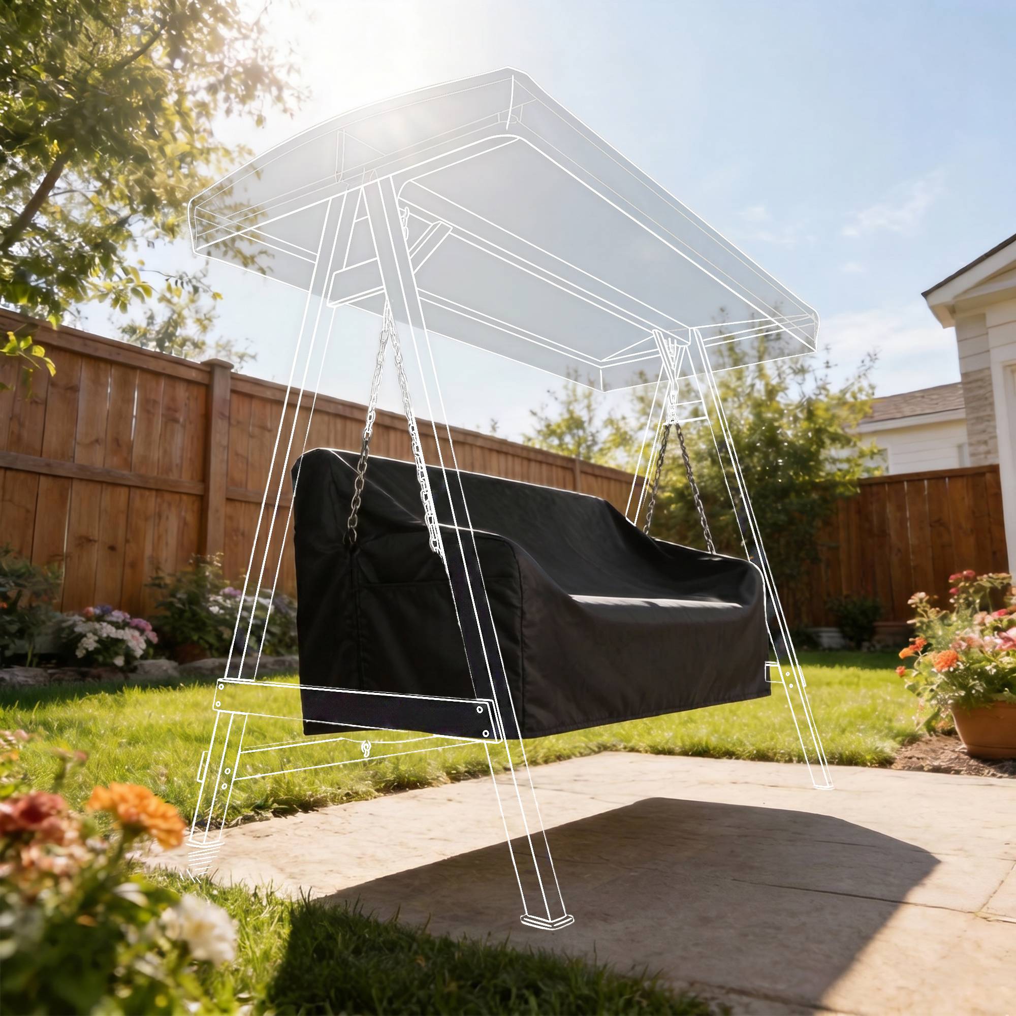 Housse balancelle 3 places Tissu Oxford 420D Extérieur Imperméable anti-UV 185x76x81cm Noir - ComfortXL Outdoor Living - Image 10