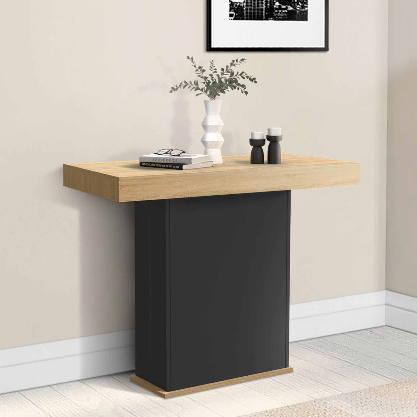 Table console extensible EDEN 10 personnes 235 cm bois et noir - Image 3