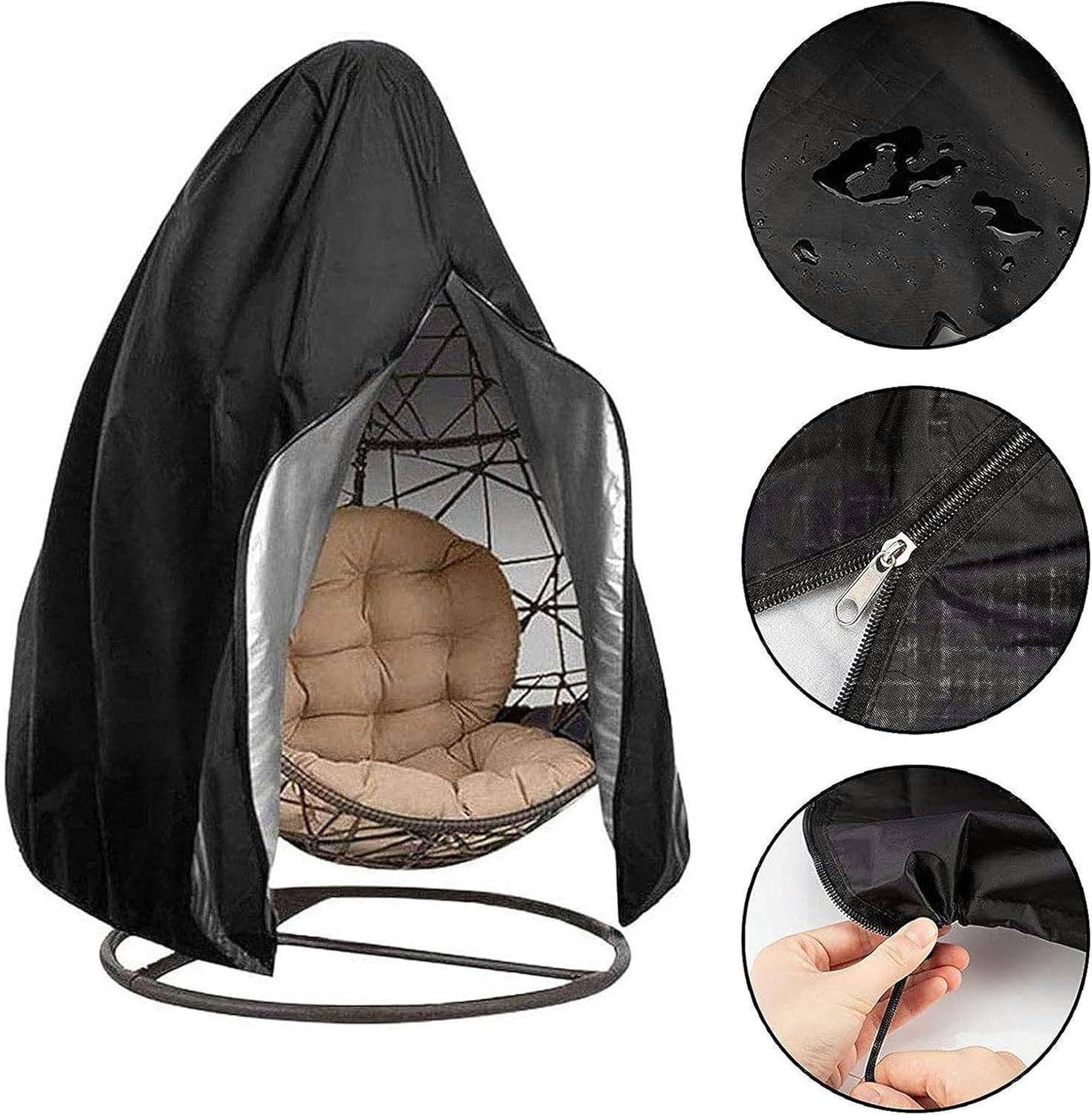 IntiMeg - Housse de Protection pour Oeufs Chaise Imperméable Suspendue Housse de Chaise de Jardin Oeuf--Noir avec fermeture éclair 115*190CM IntiMeg - Image 5