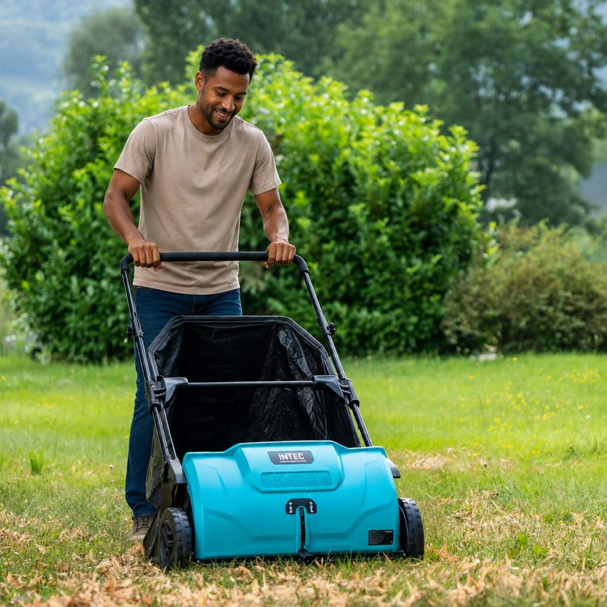 Intec - Balayeuse à gazon Ramasse feuilles Brosse rotative renforcées Larg 53cm reglable Grand Bac 100L INTEC - Image 10