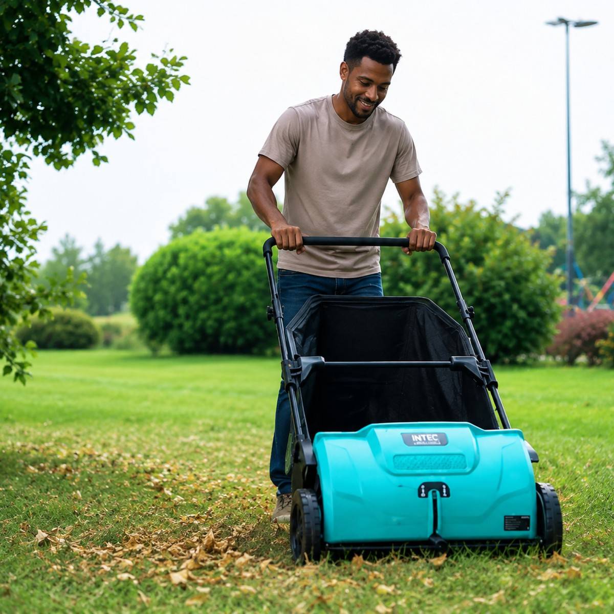 Intec - Balayeuse à gazon Ramasse feuilles Brosse rotative renforcées Larg 53cm reglable Grand Bac 100L INTEC - Image 4