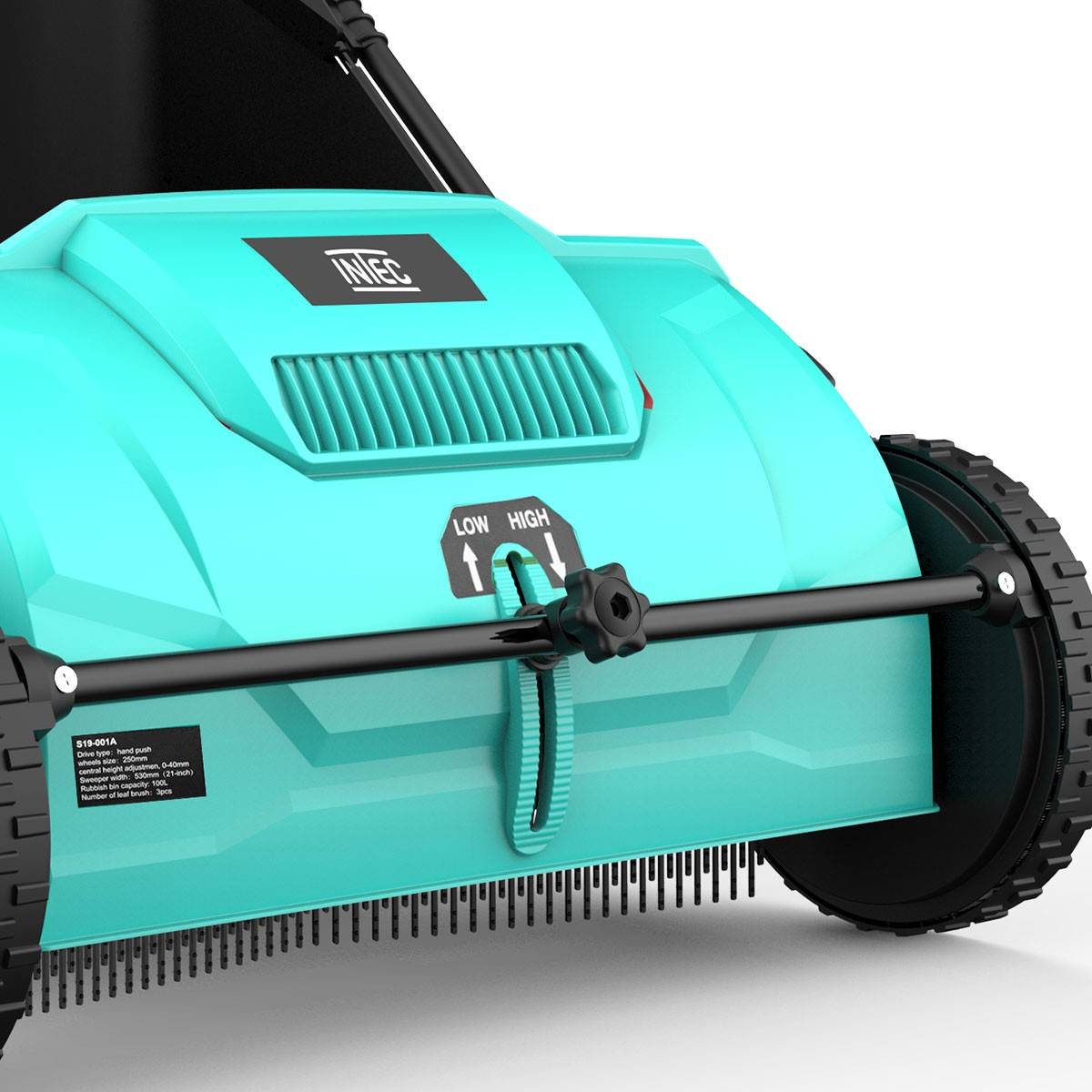 Intec - Balayeuse à gazon Ramasse feuilles Brosse rotative renforcées Larg 53cm reglable Grand Bac 100L INTEC - Image 6