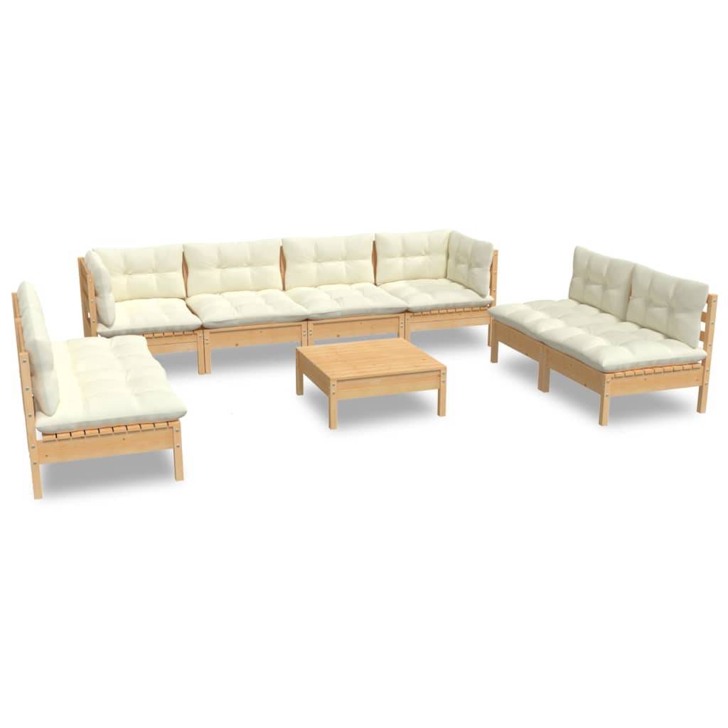 Prolenta Premium - Salon complet 9 places bois de pin et tissu (100 % polyester) crème 63,5 x 63,5 x 62,5 cm - Prolen - Image 1