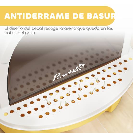 Bac à litière fermé avec plateau amovible, filtre à charbon actif, pelle et poignée supérieure. Dimensions : 40,5 x 52 x 39 cm. Jaune et blanc. - Image 8