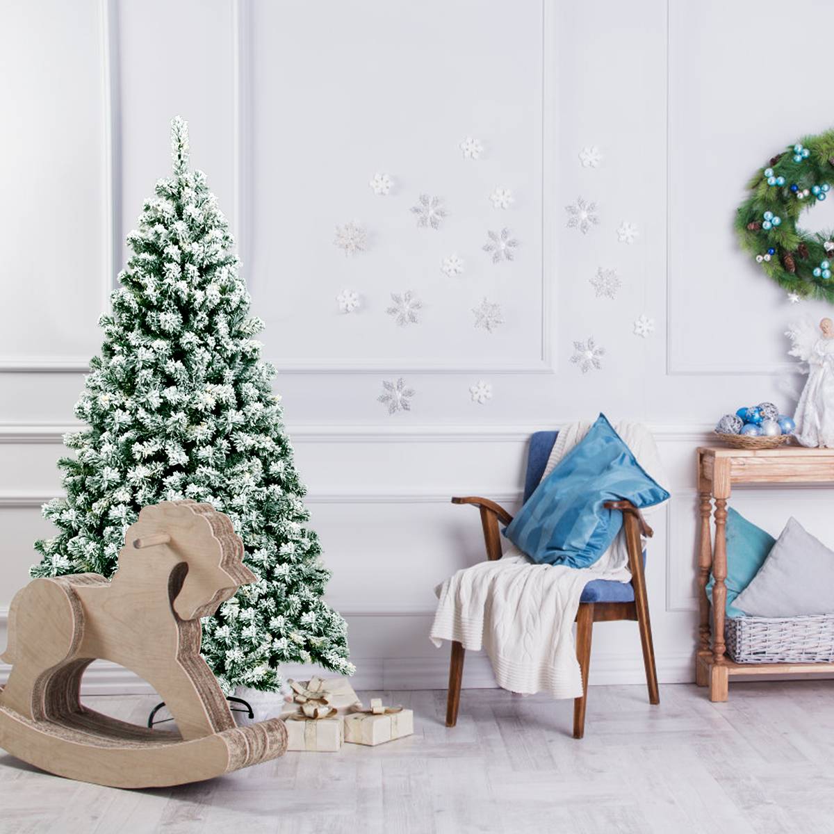 Sapin de Noël - Arbre de Noël Artificiel 180 cm Sapin Enneigé avec 250 Lumières LED 928 Rameaux et Support Métallique Pliable - Image 2