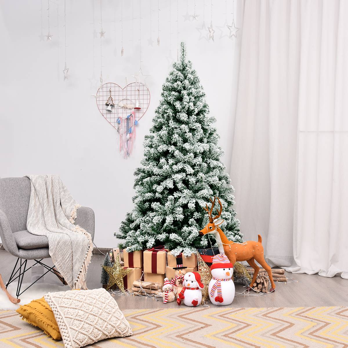 Sapin de Noël - Arbre de Noël Artificiel 180 cm Sapin Enneigé avec 250 Lumières LED 928 Rameaux et Support Métallique Pliable - Image 3