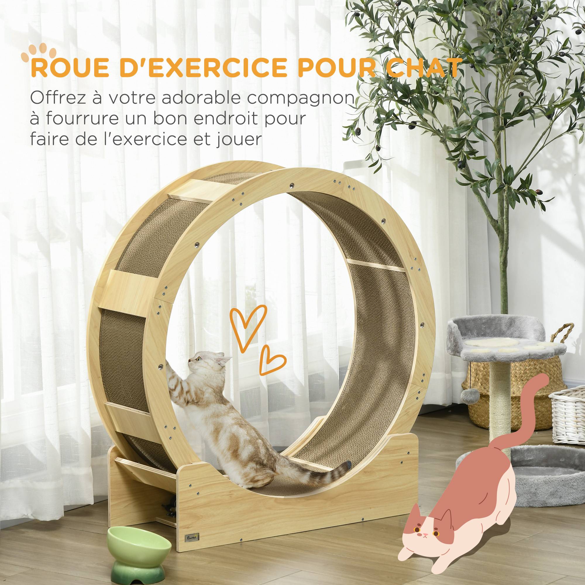 Roue de course pour chat d'intérieur tapis roulant avec frein coussins ...