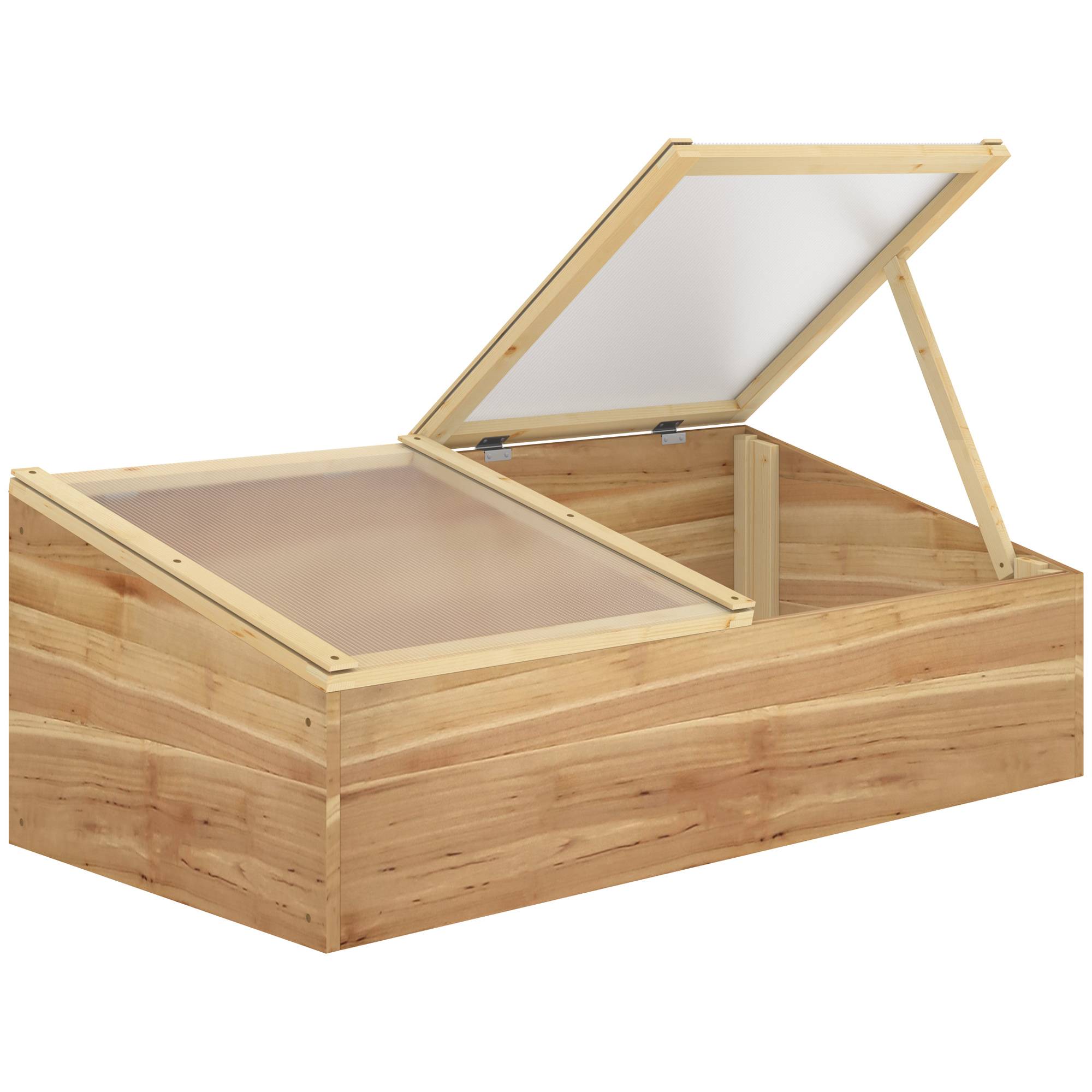 Mini Serre de Jardin Serre pour semis dim. 100L x 50l x 36H cm Toit 2 pans ouvrables séparemment Panneaux de Polycarbonate Bois Sapin pré-huilé - Image 1