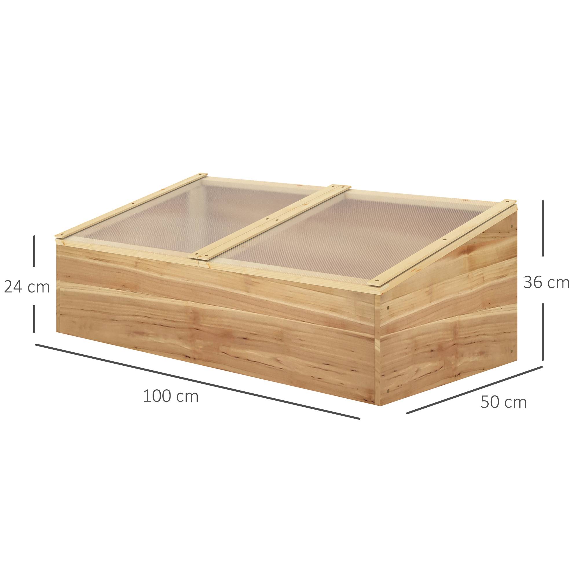 Mini Serre de Jardin Serre pour semis dim. 100L x 50l x 36H cm Toit 2 pans ouvrables séparemment Panneaux de Polycarbonate Bois Sapin pré-huilé - Image 5