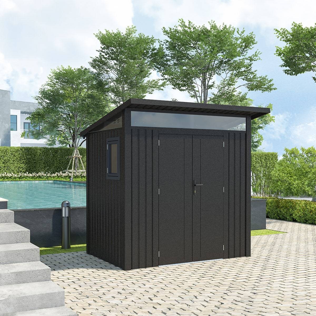 Abri de jardin moderne 3m2 Gris Anthracite monopente en acier galvanisé