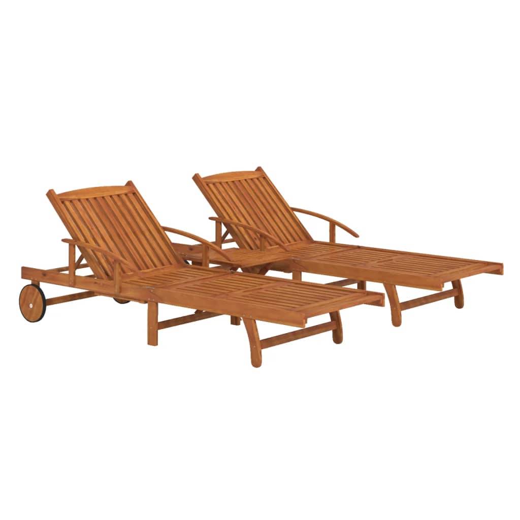 Helloshop26 - Ensemble de chaises longues 2 pièces et table bois d'acacia massif - Image 1