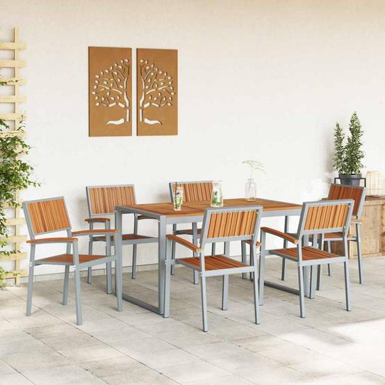 Ensemble de salle à manger jardin bois acacia gris 160 x 80 x 75 cm - PANGIVO - Image 4