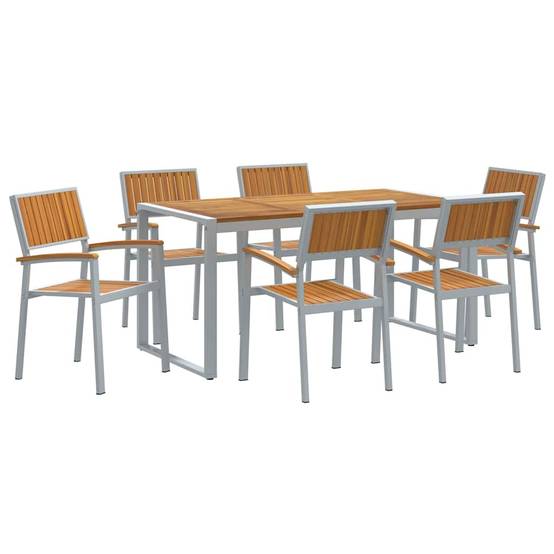Ensemble de salle à manger jardin bois acacia gris 160 x 80 x 75 cm - PANGIVO - Image 2