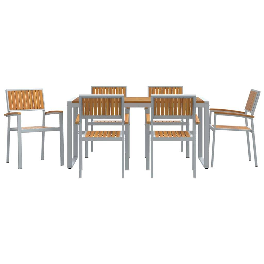Ensemble de salle à manger jardin bois acacia gris 160 x 80 x 75 cm - PANGIVO - Image 7
