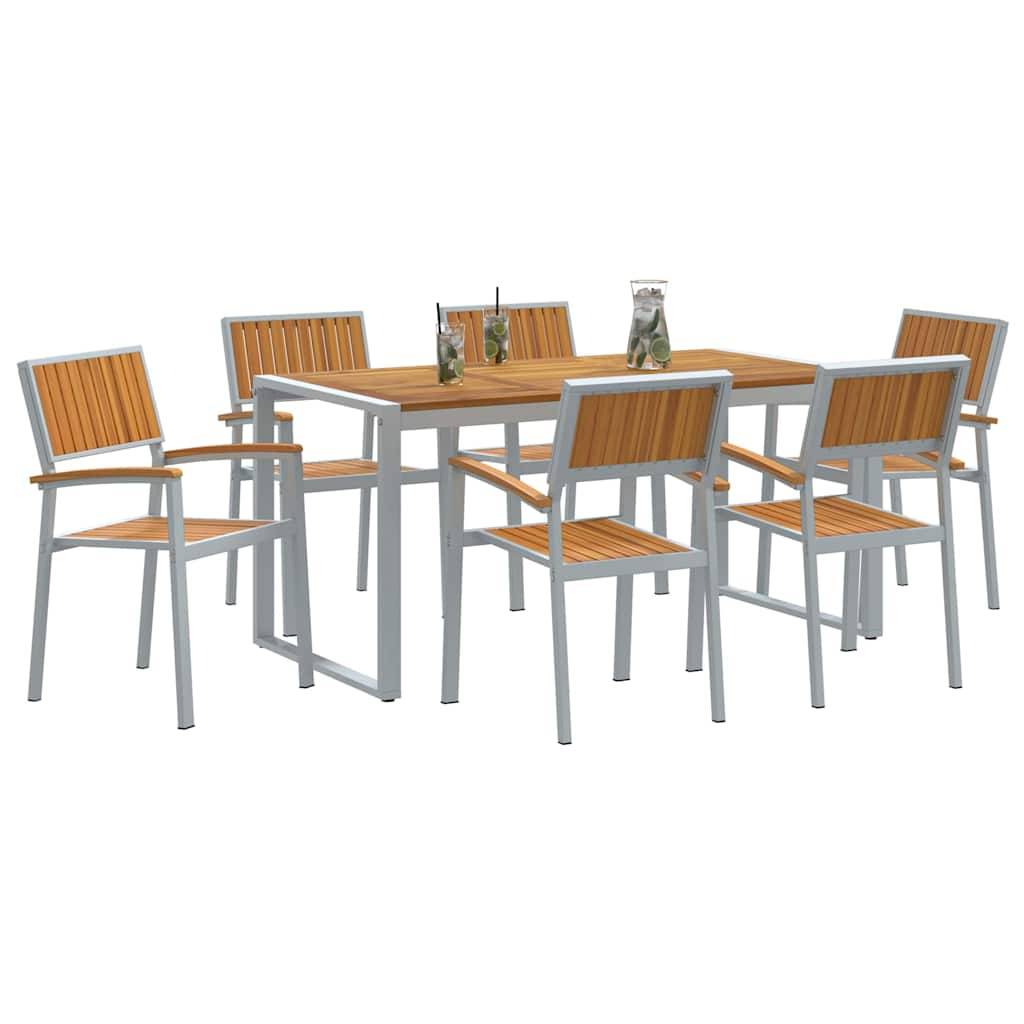 Ensemble de salle à manger jardin bois acacia gris 160 x 80 x 75 cm - PANGIVO - Image 3