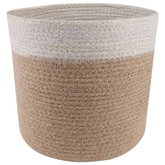 Ensemble de 2 pots à plantes jute naturel et blanc 21 x 21 x 21 cm - PANGIVO - Image 2