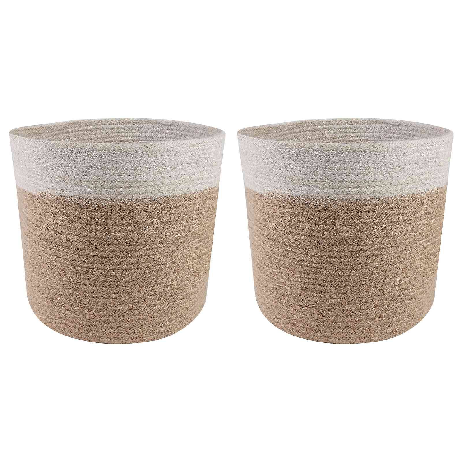 Ensemble de 2 pots à plantes jute naturel et blanc 21 x 21 x 21 cm - PANGIVO