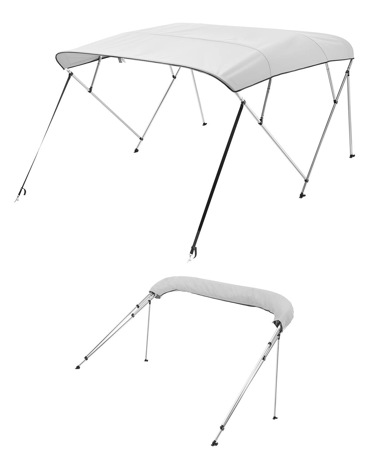 VEVOR Bimini bateau taud de soleil à 4 arceaux 231-244 cm en alu polyester gris