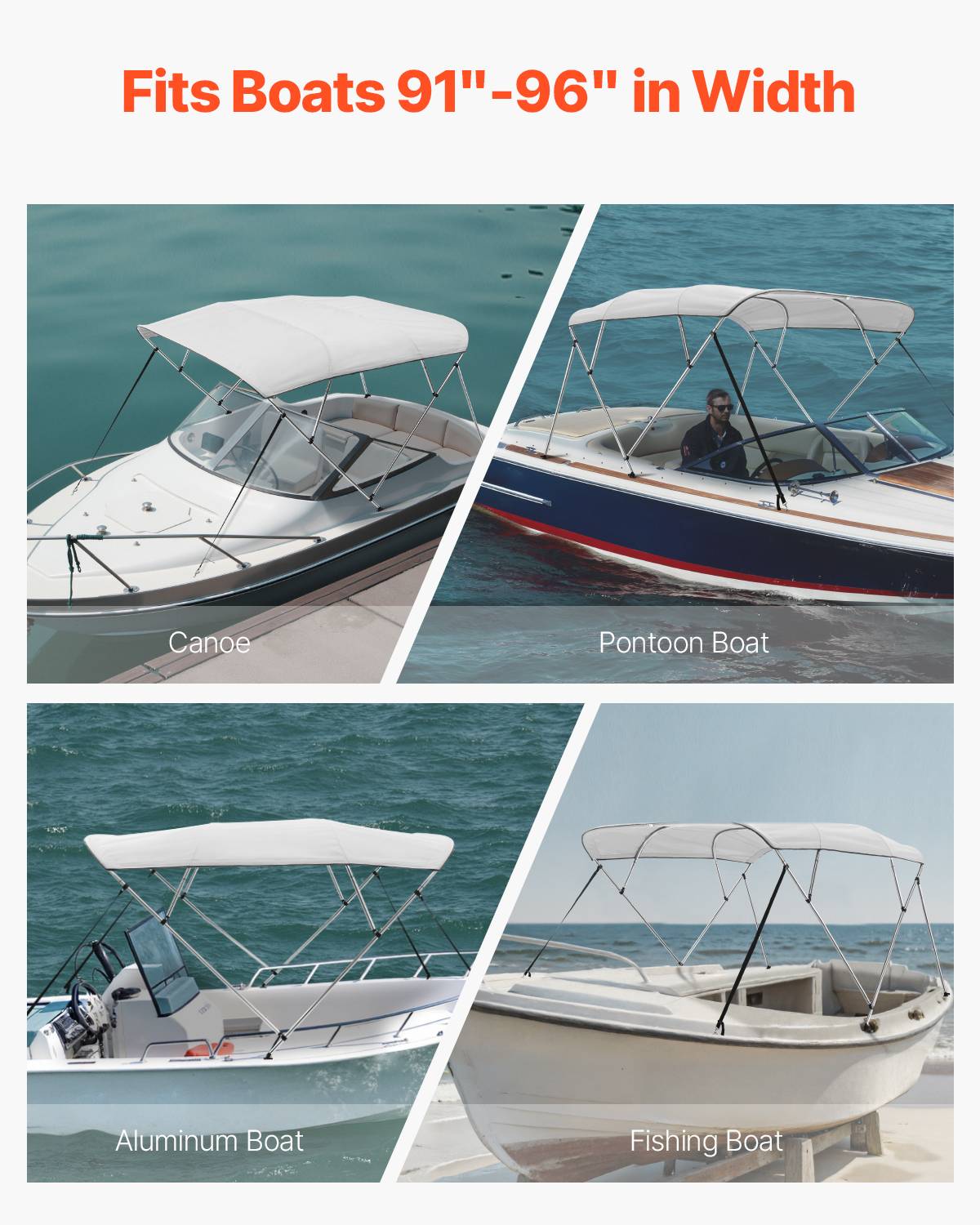VEVOR Bimini bateau taud de soleil à 4 arceaux 231-244 cm en alu polyester gris - Image 6