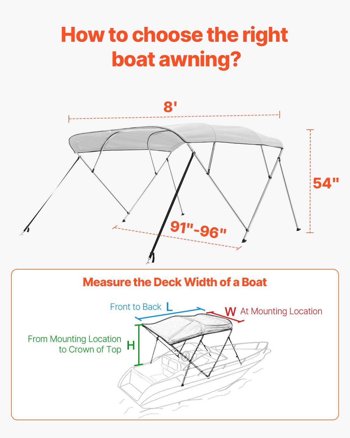 VEVOR Bimini bateau taud de soleil à 4 arceaux 231-244 cm en alu polyester gris - Image 5