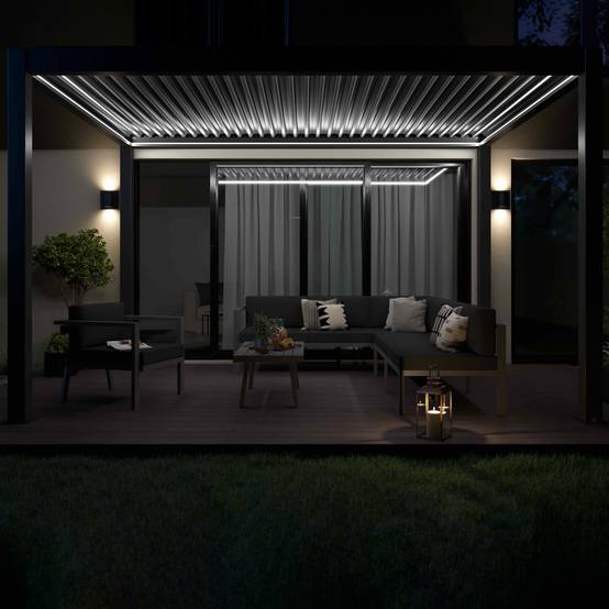 Oviala - Pergola bioclimatique autoportée motorisée et éclairée 3 x4 m gris Kavala - Oviala - Image 4