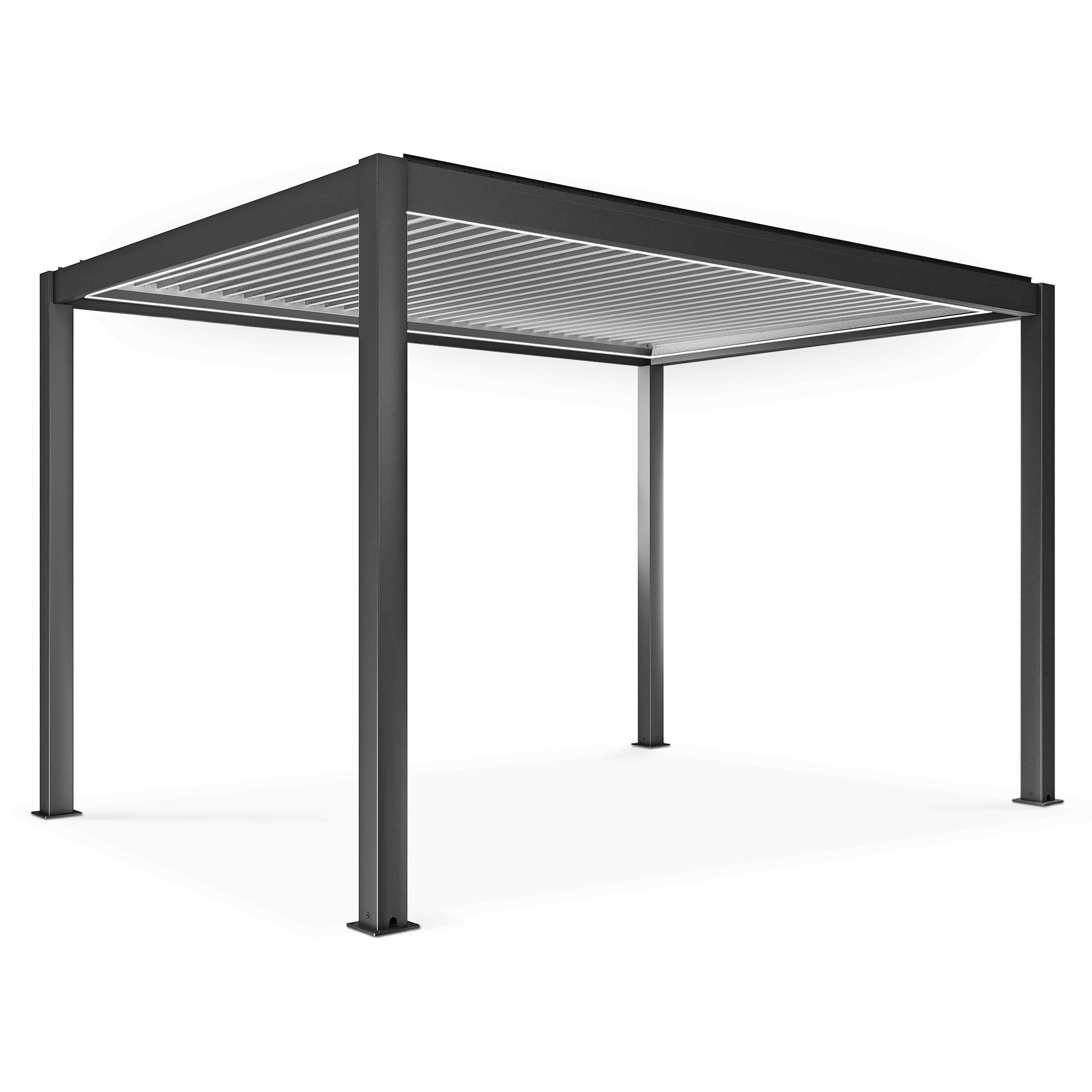 Oviala - Pergola bioclimatique autoportée motorisée et éclairée 3 x4 m gris Kavala - Oviala - Image 2