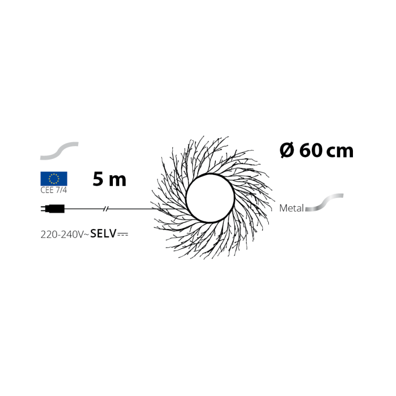 Lotti - Couronne lumineuse Branches Tilleul Métal Blanc ø60cm 260 Micro LED blanc chaud avec transformateur - Image 2