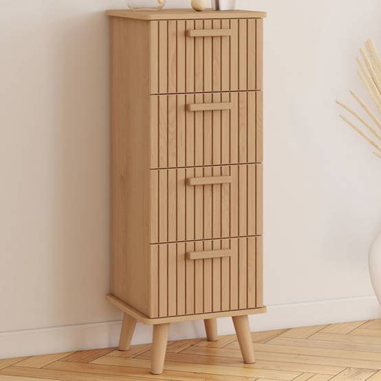 Meuble d'appoint 4 tiroirs JULIETTE 30 cm chiffonnier effet lattes tasseau bois coloris chêne - Image 1