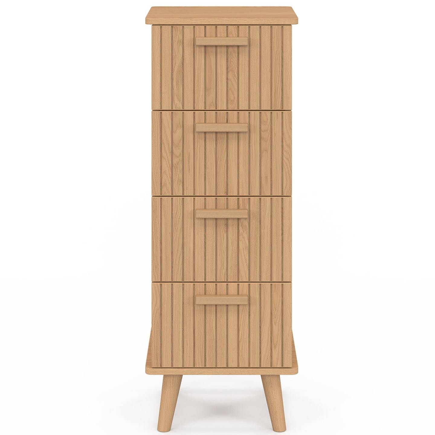 Meuble d'appoint 4 tiroirs JULIETTE 30 cm chiffonnier effet lattes tasseau bois coloris chêne - Image 3