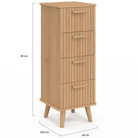 Meuble d'appoint 4 tiroirs JULIETTE 30 cm chiffonnier effet lattes tasseau bois coloris chêne - Image 5