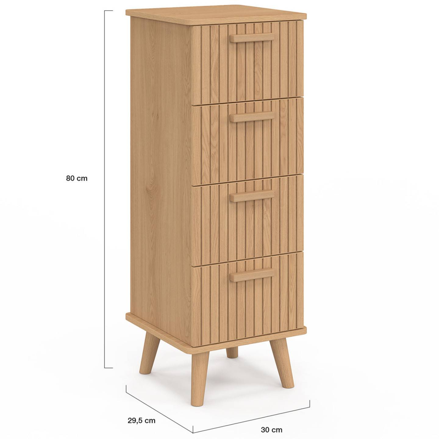 Meuble d'appoint 4 tiroirs JULIETTE 30 cm chiffonnier effet lattes tasseau bois coloris chêne - Image 5