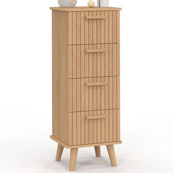 Meuble d'appoint 4 tiroirs JULIETTE 30 cm chiffonnier effet lattes tasseau bois coloris chêne - Image 2