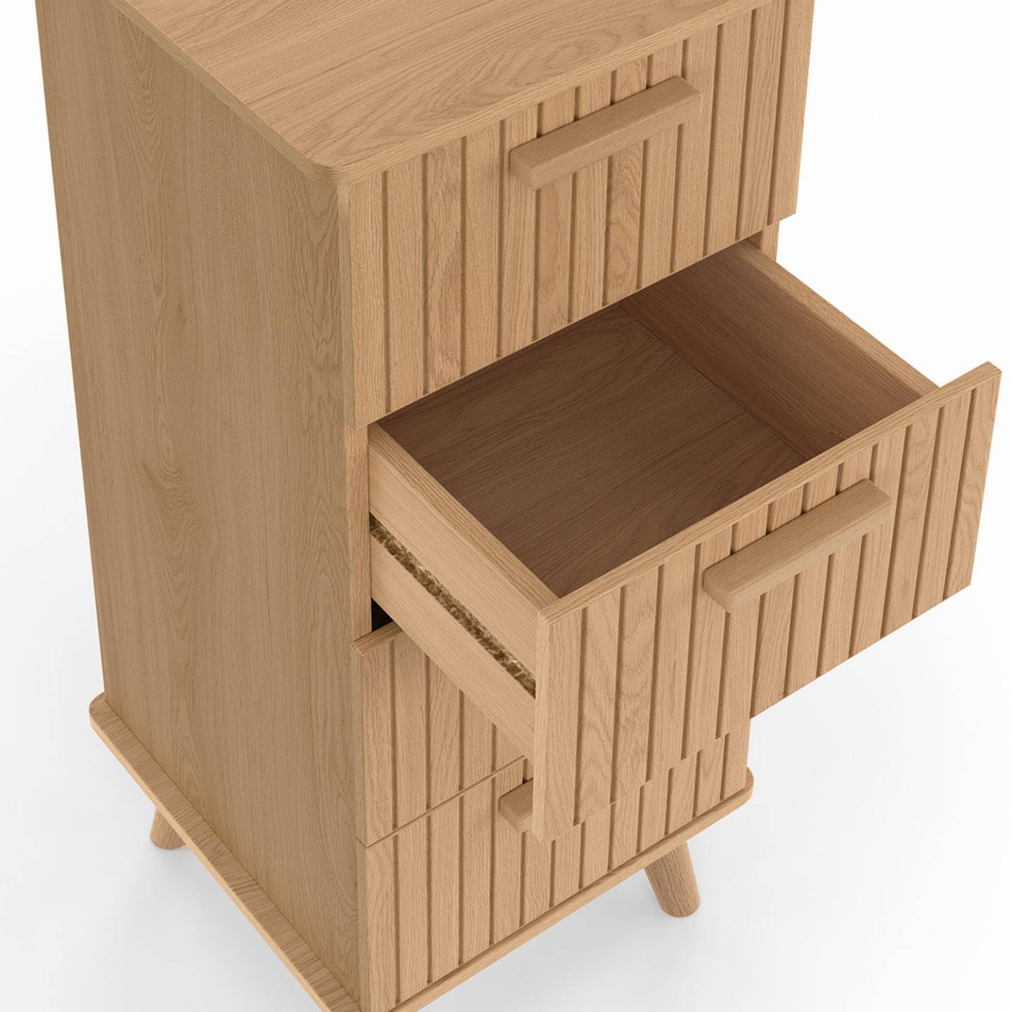 Meuble d'appoint 4 tiroirs JULIETTE 30 cm chiffonnier effet lattes tasseau bois coloris chêne - Image 6