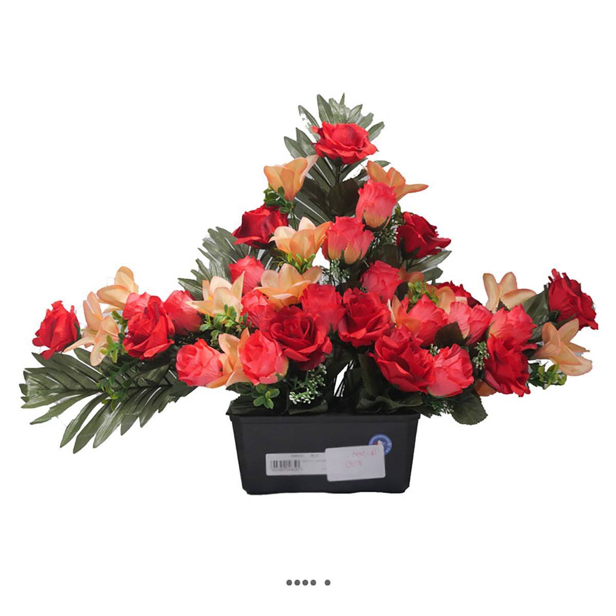 Devant de tombe fleurs artificielles pour le cimetière roses et lys Rouge - couleur: Rouge 755 - Image 1
