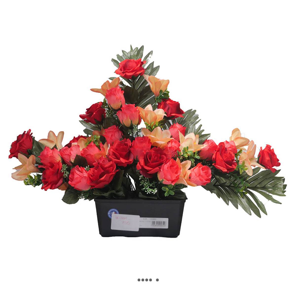 Devant de tombe fleurs artificielles pour le cimetière roses et lys Rouge - couleur: Rouge 755 - Image 2