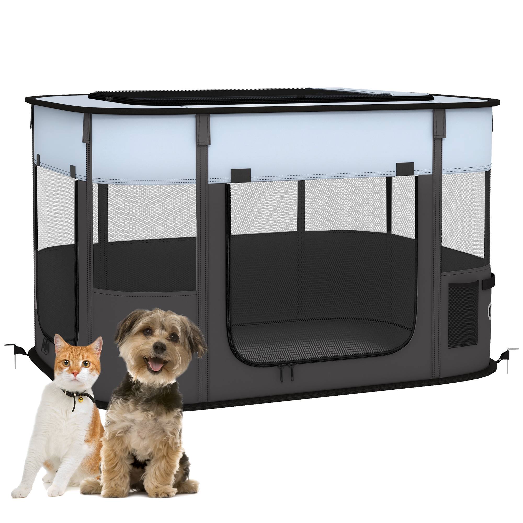 Parc enclos pliable pour chien chat petits animaux en tissu Oxford avec rangement 84 x 64 x 53 cm gris et noir - Image 1