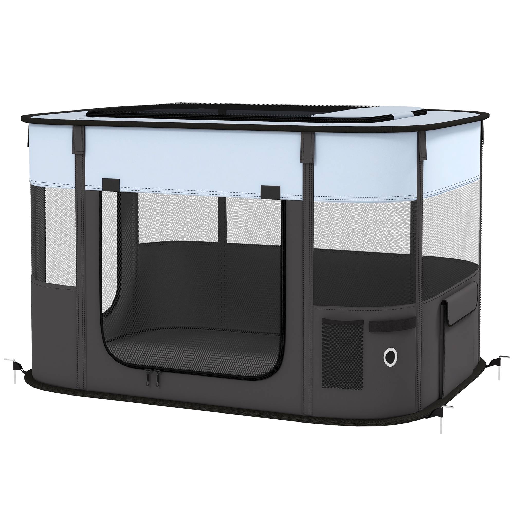 Parc enclos pliable pour chien chat petits animaux en tissu Oxford avec rangement 84 x 64 x 53 cm gris et noir - Image 2