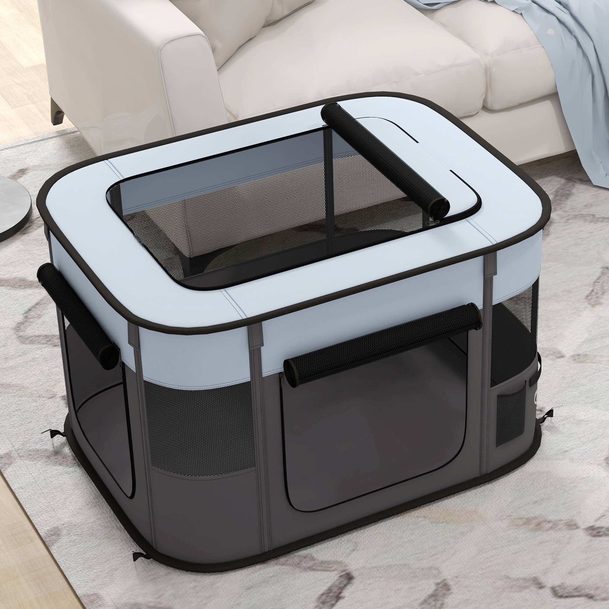 Parc enclos pliable pour chien chat petits animaux en tissu Oxford avec rangement 84 x 64 x 53 cm gris et noir - Image 10