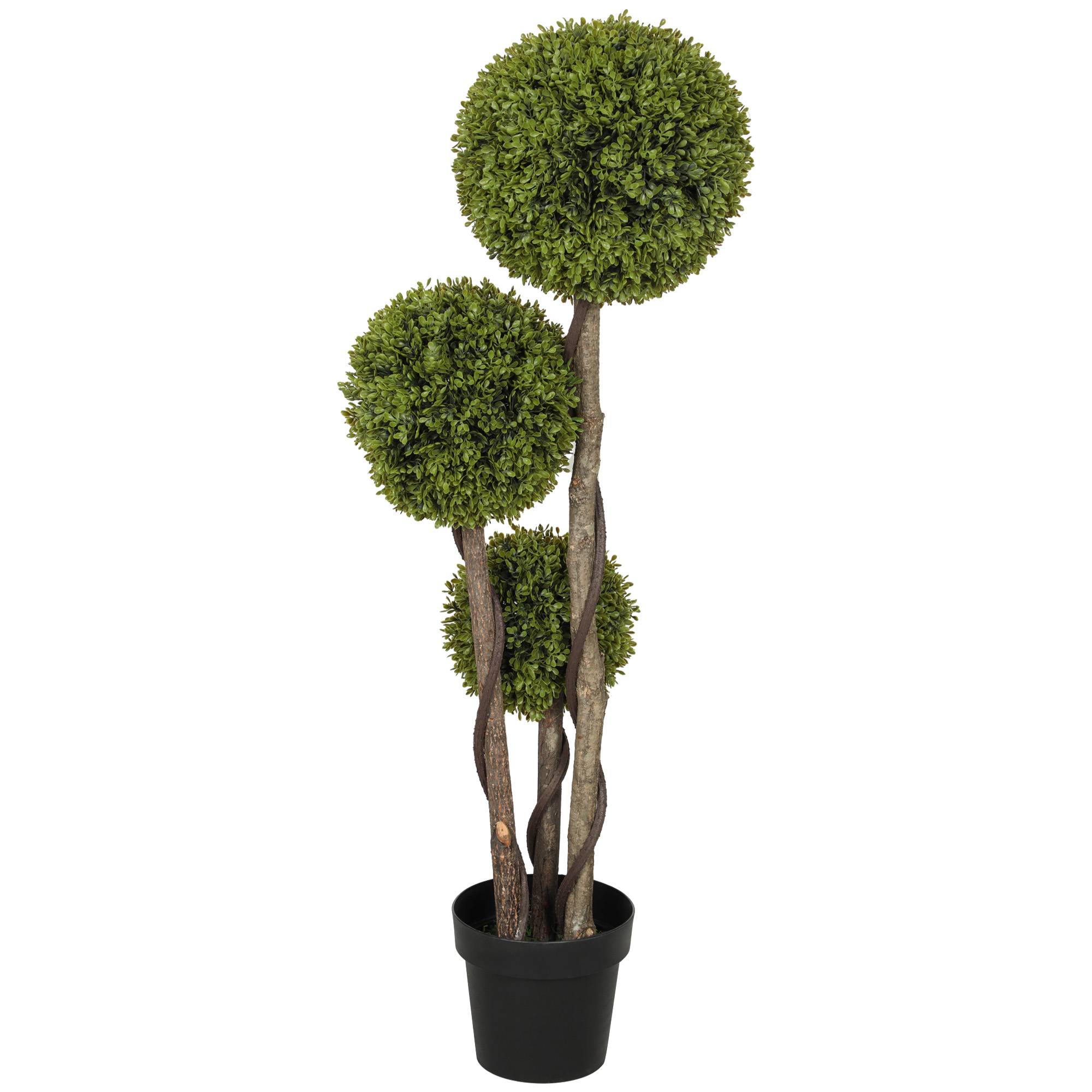Sans Marque - Plante de buis artificielle avec 3 boules, pot inclus et base renforcée, hauteur 115 cm - Image 2