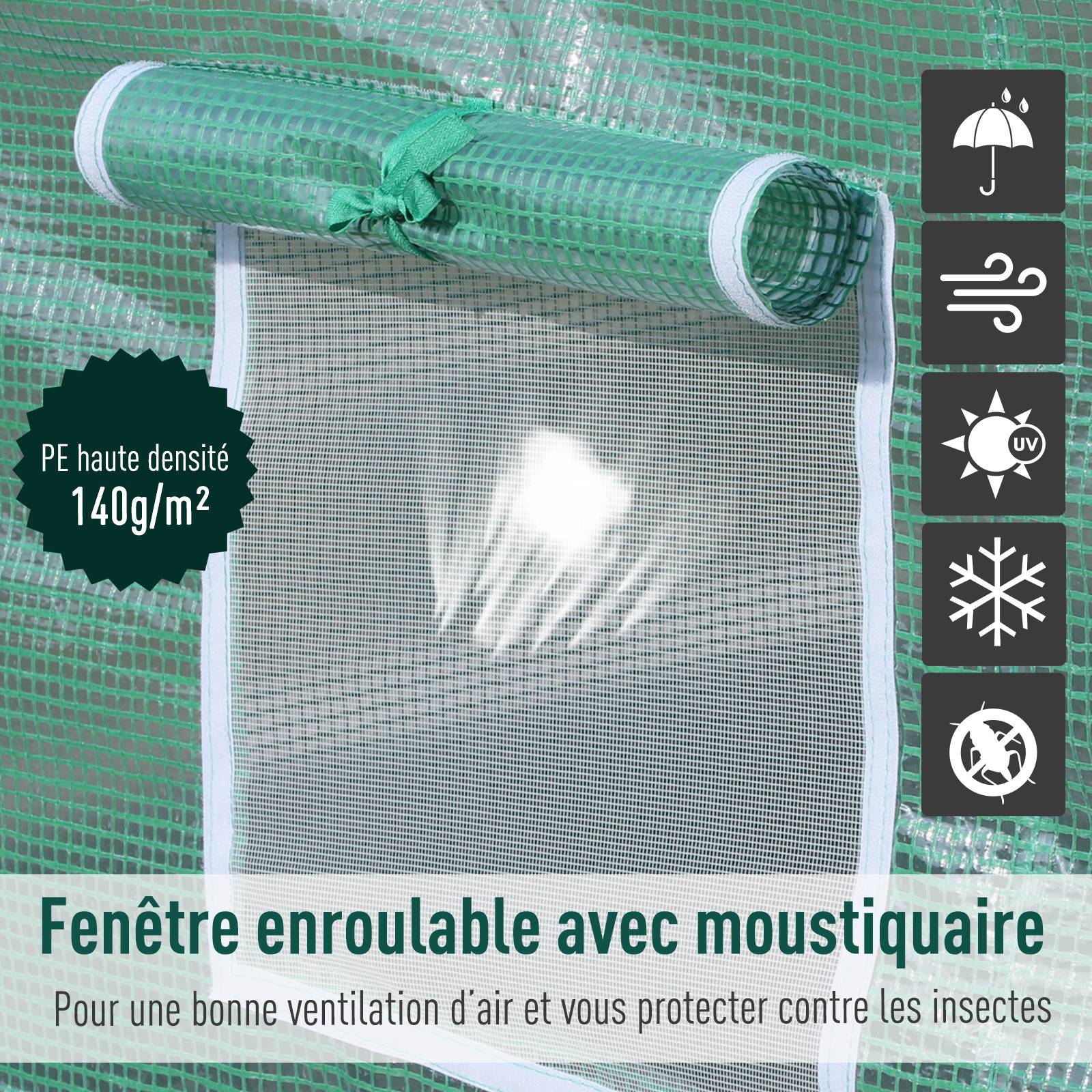 Outsunny - Serre de Jardin Tunnel 6m² 3x2x2,10m Porte Zippée 4 Fenêtres Enroulables Châssis Tubulaire Renforcé Vert - Outsunny - Image 8