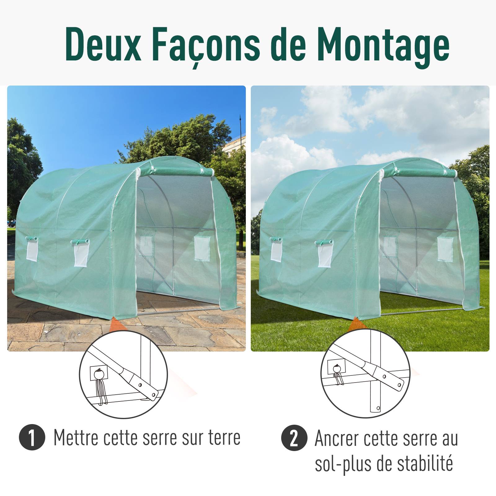 Outsunny - Serre de Jardin Tunnel 6m² 3x2x2,10m Porte Zippée 4 Fenêtres Enroulables Châssis Tubulaire Renforcé Vert - Outsunny - Image 4