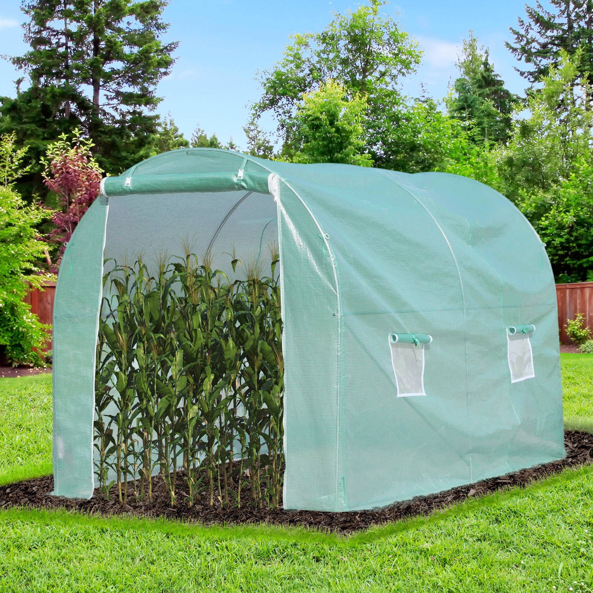 Outsunny - Serre de Jardin Tunnel 6m² 3x2x2,10m Porte Zippée 4 Fenêtres Enroulables Châssis Tubulaire Renforcé Vert - Outsunny - Image 2