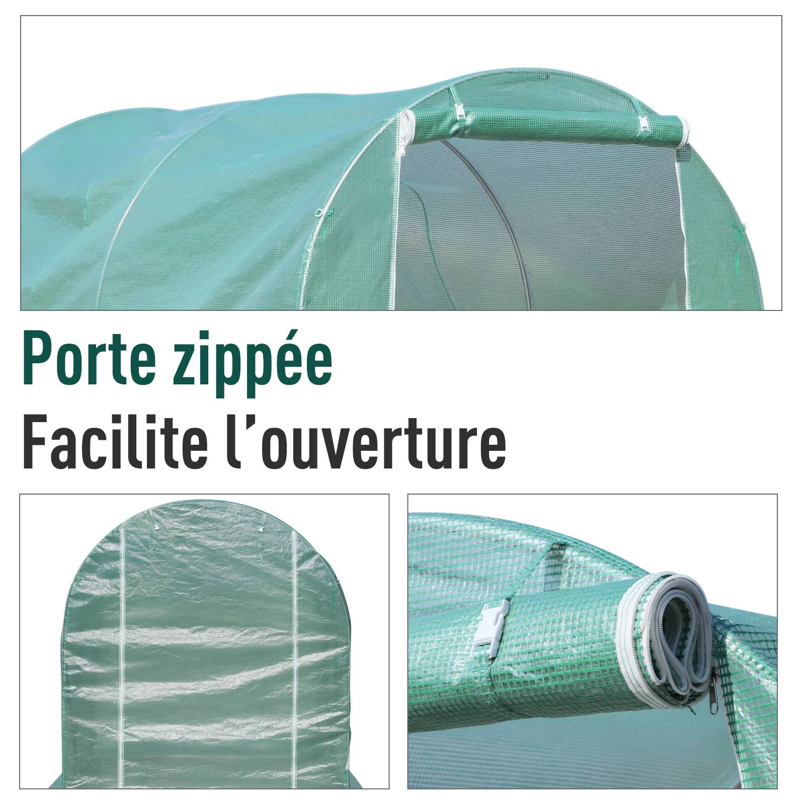 Outsunny - Serre de Jardin Tunnel 6m² 3x2x2,10m Porte Zippée 4 Fenêtres Enroulables Châssis Tubulaire Renforcé Vert - Outsunny - Image 6
