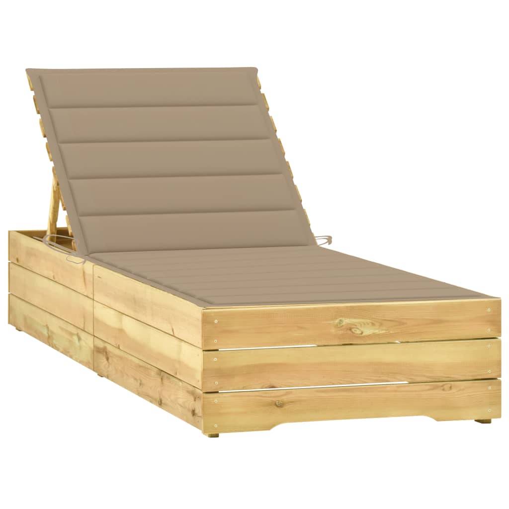 Chaise longue | Transat | Bain de soleil avec coussin beige Bois de pin imprégné - Image 2